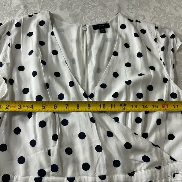 J.CREW Women's Size 14 Dress White W Black Polka Dot V Neck Sleeveless Layered - Picture 4 of 7